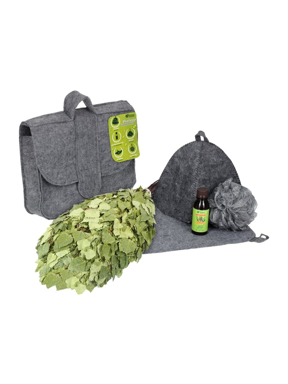 Набор для бани 6 предметов, портфель, веник, шапка, коврик, мочалка, ароматизатор, Банные штучки, 34222