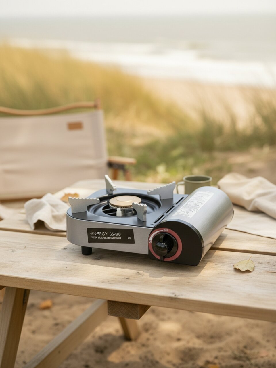 Плита газовая портативная 1 конфорка, 24х20.5х9 см, для цанговых баллонов, черно-серая, Energy, GS-600, 105314