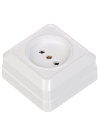 Розетка открытой установки, 1 гнездо, без заземления, 10 А, керамика, IP20, белая, 2 полюса, General Lighting Systems, Альфа, 477006