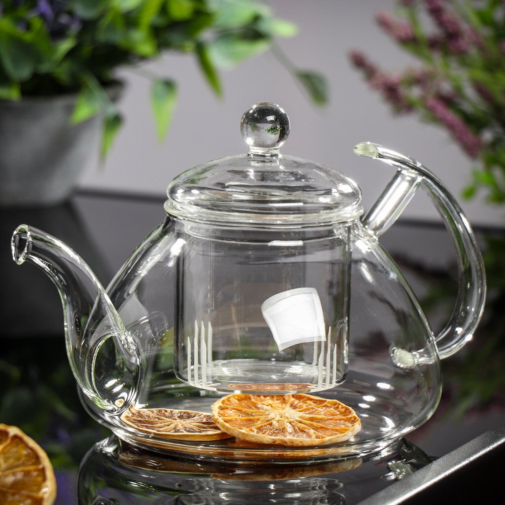 Чайник заварочный стекло, 0.8 л, с колбой, Y4-6135 чайник заварочный стекло 1 25 л atmosphere tea time at k2727