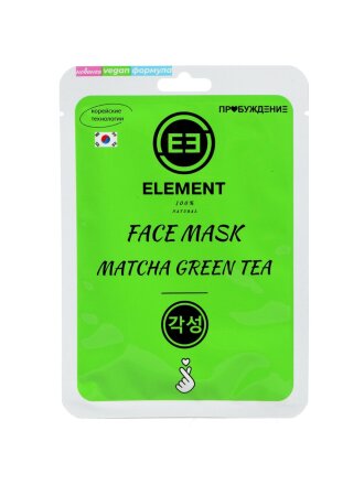 Маска для лица, Element, тканевая, увлажняющая, 25 г, с зеленым чаем матча