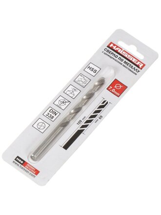 Сверло по металлу, Haisser, диаметр 7 мм, в индивидуальной упаковке, HS101514