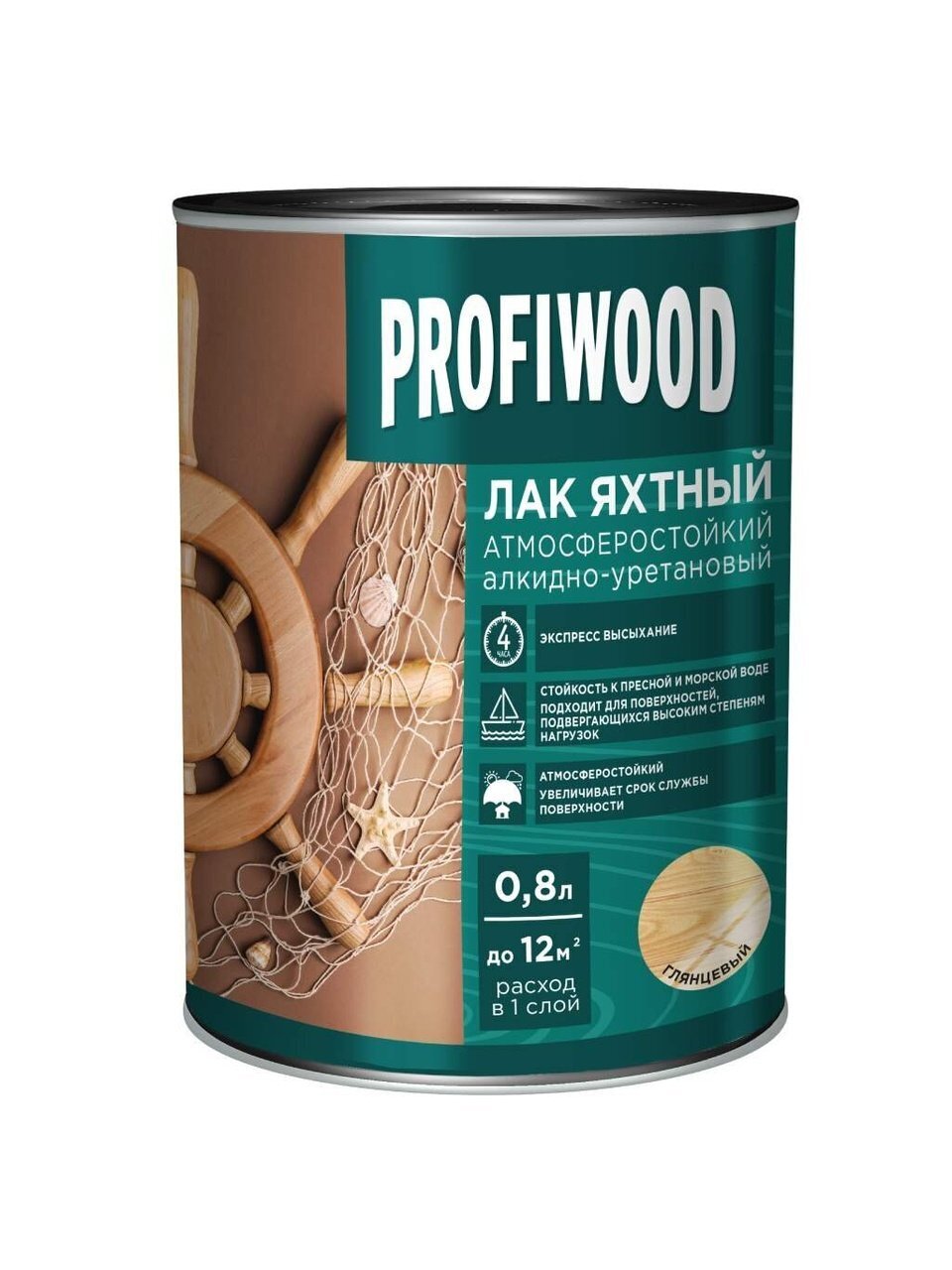 Лак Profiwood, яхтный, глянцевый, алкидно-уретановый, для внутренних и наружных работ, 0.7 кг
