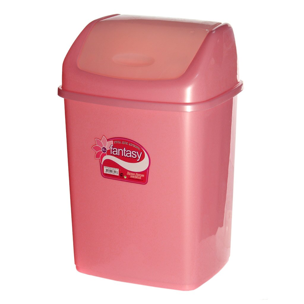 Контейнер для мусора пластик, 10 л, прямоугольный, плавающая крышка, розовый перламутровый, Dunya Plastik, Sympaty, 09402