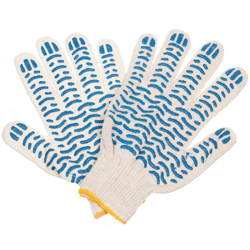 Перчатки х/б, ПВХ покрытие, волна, 10 класс вязки, 5 нитей, белая основа трикотажные перчатки с пвх в 4 нити волна пара