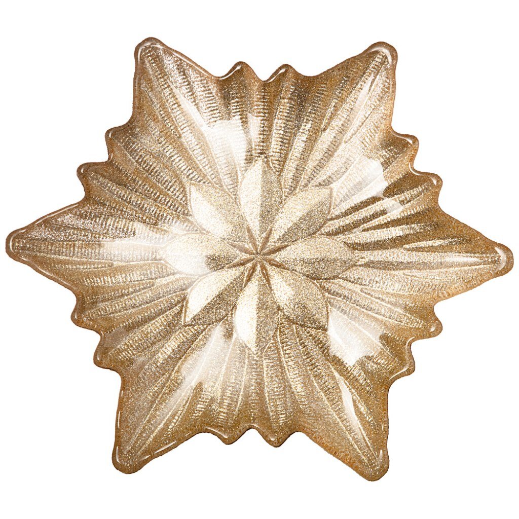 Блюдо стекло, фигурное, 21х21 см, Snowflake gold shiny, 339-089