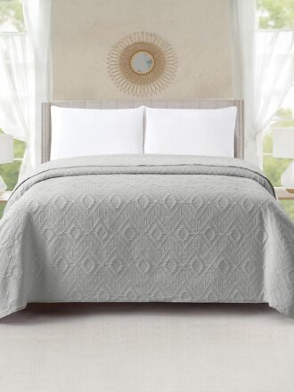 Покрывало евро, 240х260 см, 100% полиэстер, стеганое, Cleo, Caroline Узоры, серое, 240/008-CN