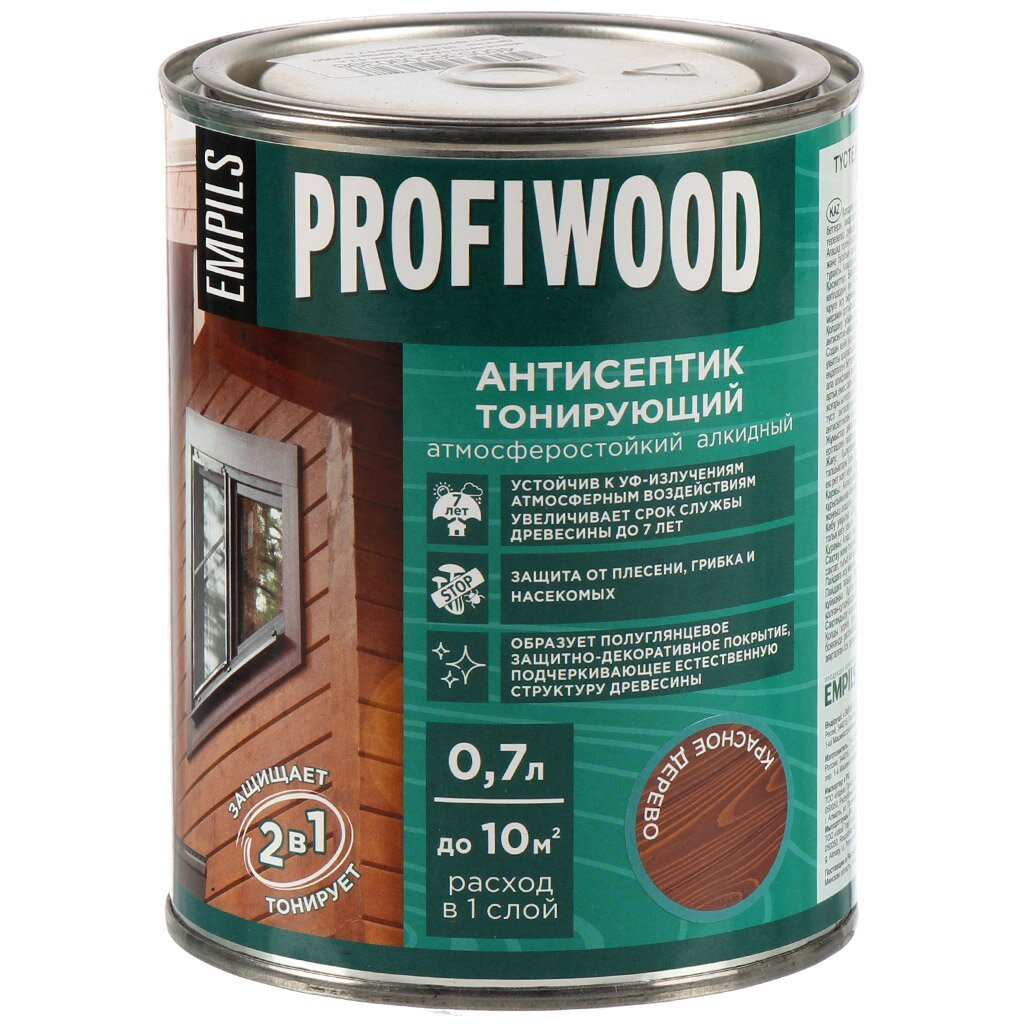 Антисептик Profiwood, для дерева, тонирующий, красное дерево, 0.6 кг