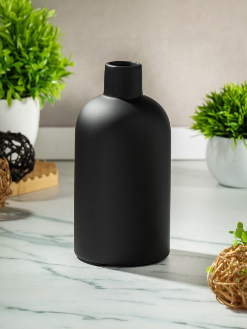 Ваза керамика, настольная, 20х10 см, A060237, черный матовая