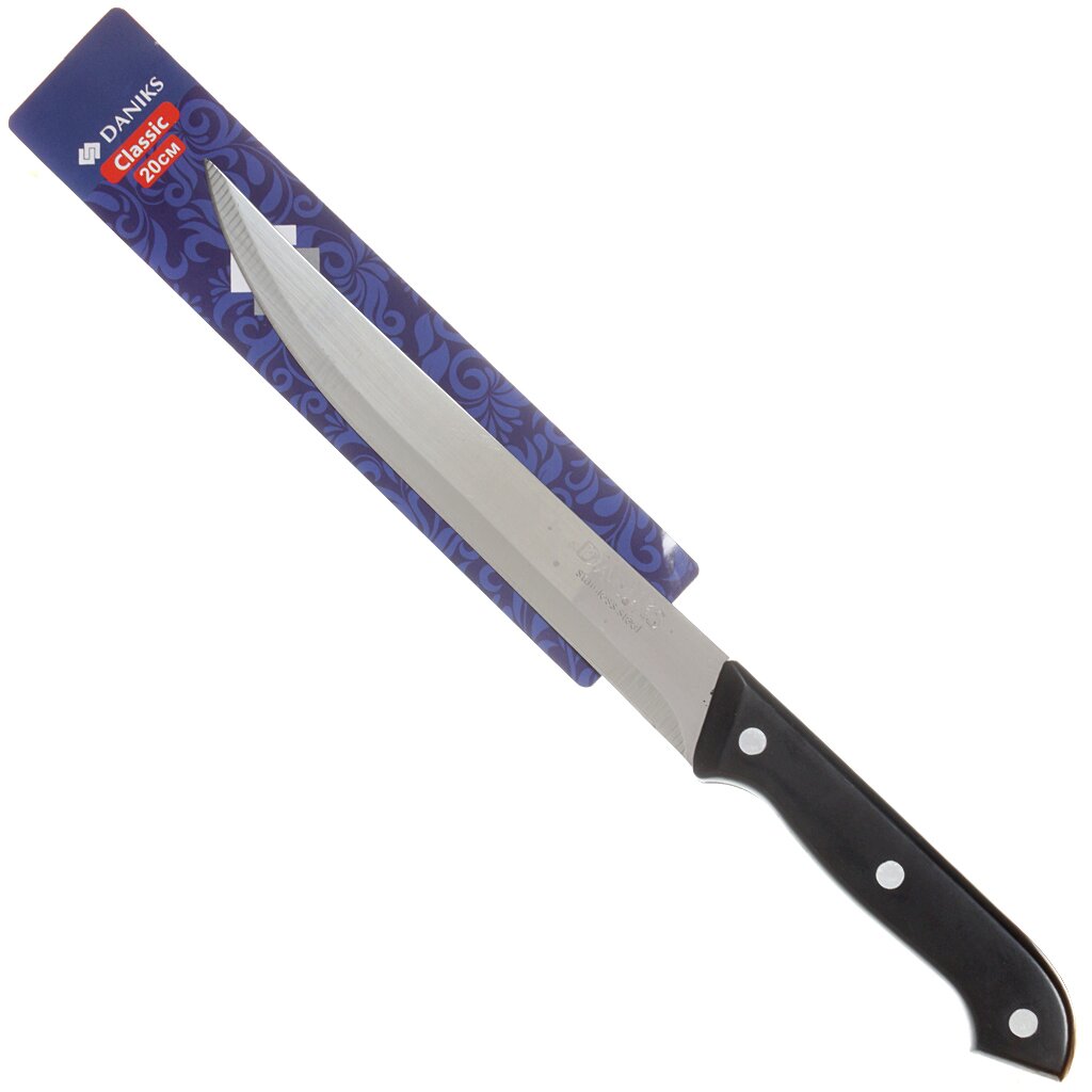 Нож кухонный Daniks, Классик, для мяса, нержавеющая сталь, 20 см, рукоятка пластик, YW-A111-SL