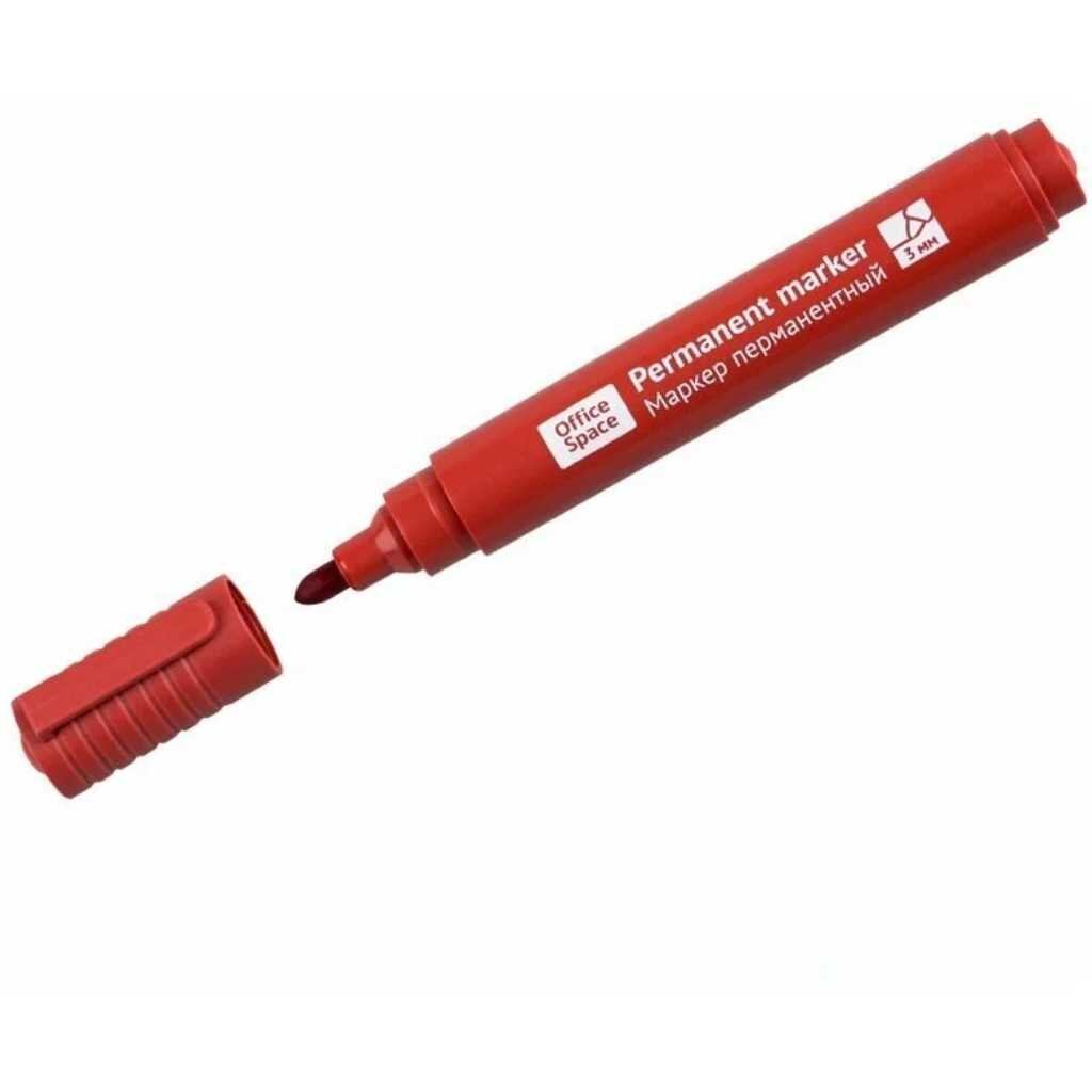 Маркер перманентный пулевидный, 3 мм, красный, OfficeSpace, 8004А, 265704 чистящая жидкость спрей для маркер досок officespace