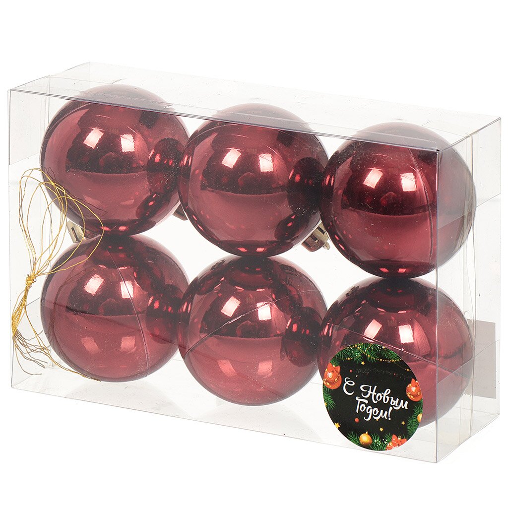 Елочный шар 6 шт, винно-красный, 6 см, пластик, SYQD-0119156WR