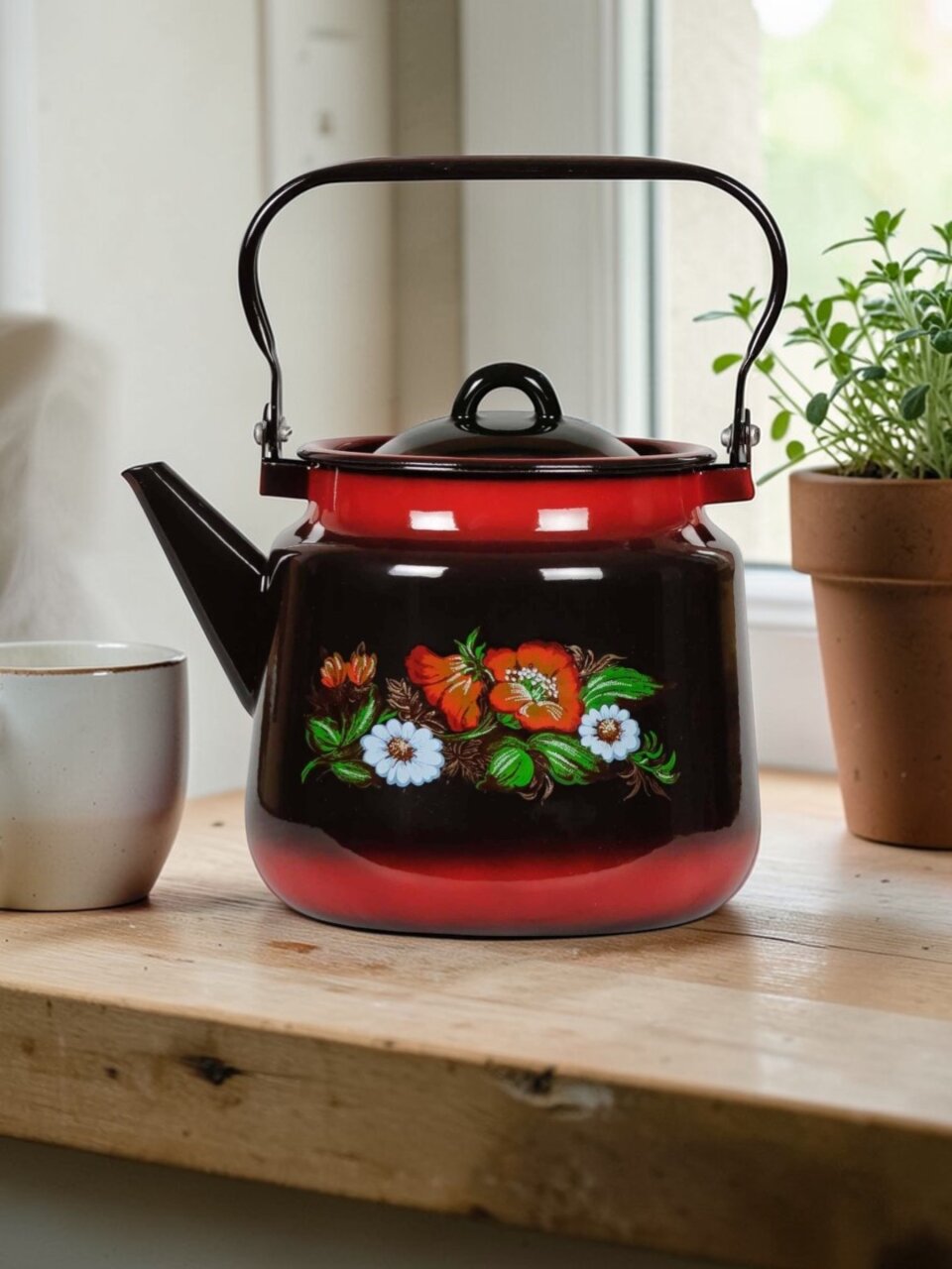 Чайник сталь, эмалированное покрытие, 3.5 л, металл, СтальЭмаль, Шиповник, индукция, черный, 1с26я