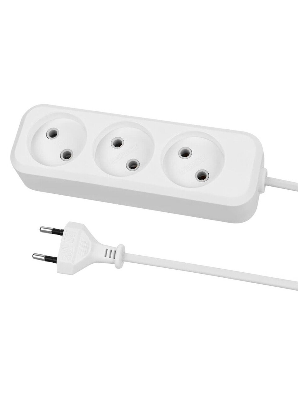 Удлинитель 3 гнезда, 3 м, без заземления, 10 А, 2300 Вт, белый, TDM Electric, Народный, SQ1303-1311