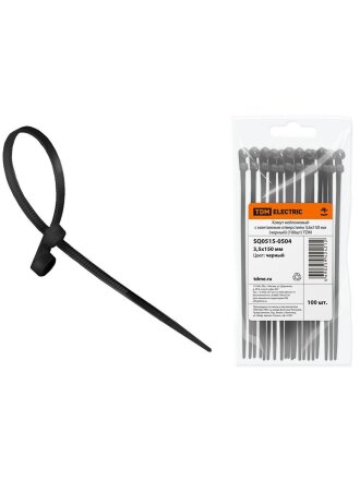 Хомут стяжной кабельный, 3.6х150 мм, нейлон, 100 шт, с монтажным отверстием, черный, TDM Electric, SQ0515-0504