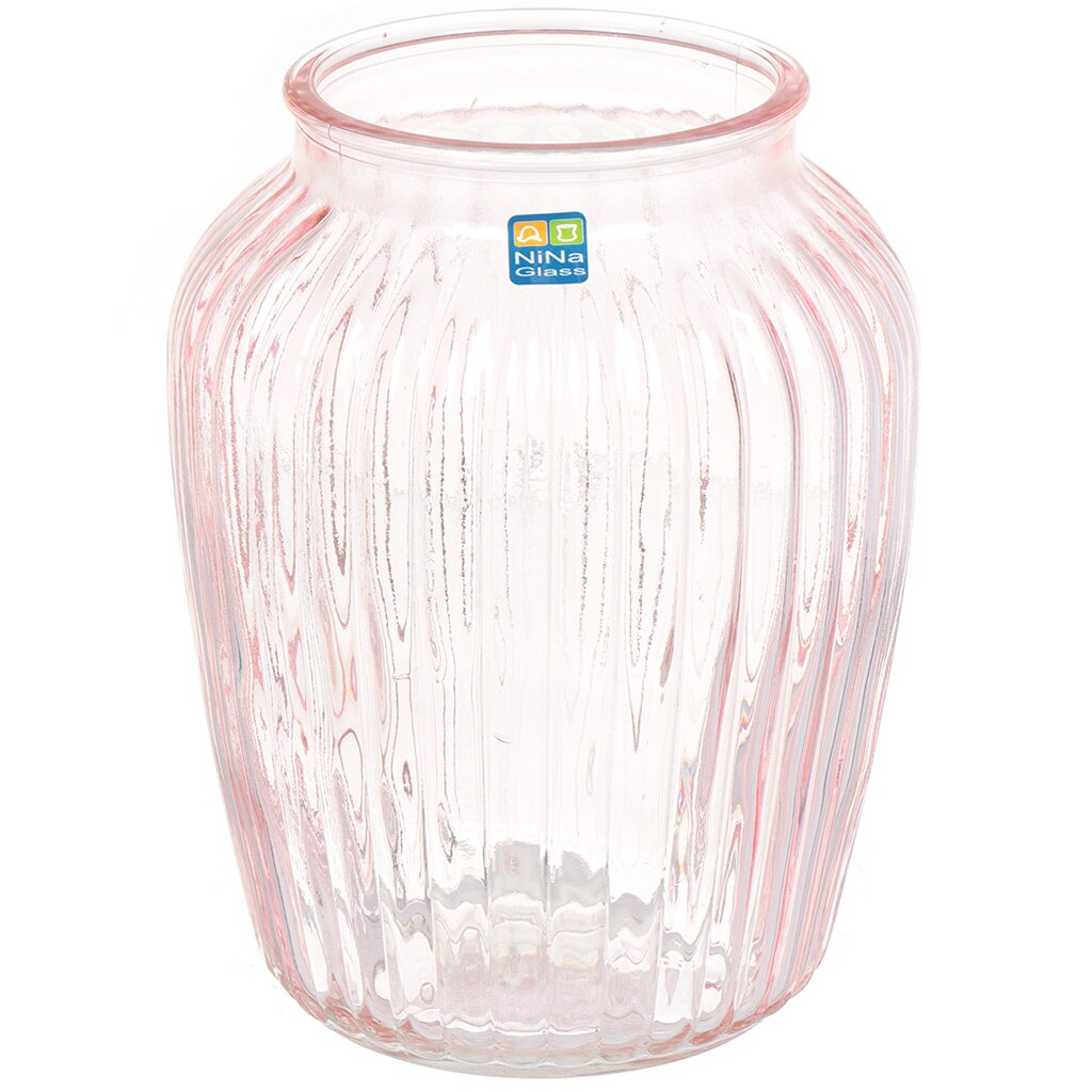 Ваза стекло, настольная, 20х15 см, Луана прозрачная, 4840158912, розовая