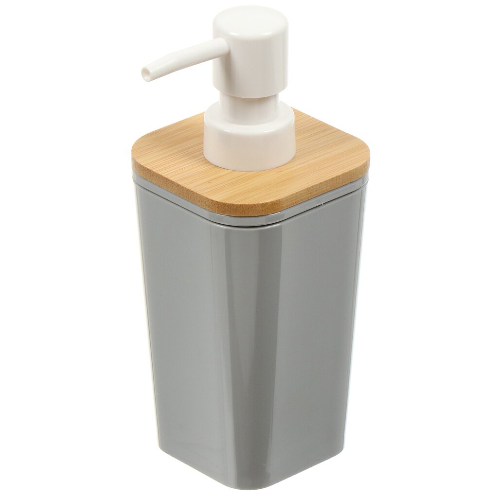 Дозатор для жидкого мыла, Бамбук, пластик, 7.3х7.3х17 см, серый, PS0282GA-LD чаша mrborodach большая для бритья для мыла и крема abs пластик 13 см