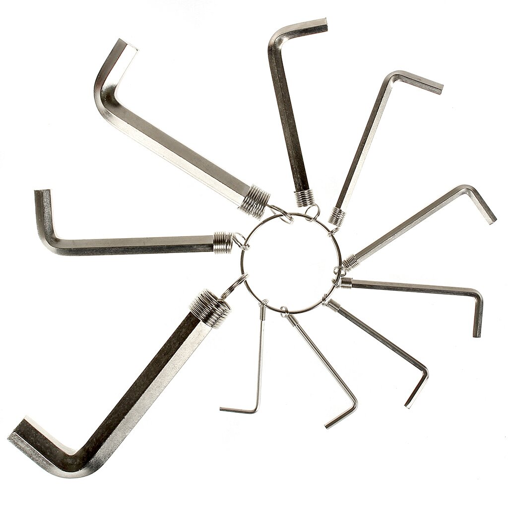 Набор ключей шестигранный, 10 предметов, Sparta, 1.5-10 мм, никель, на кольце, 112685 шестигранный гвоздодер sparta
