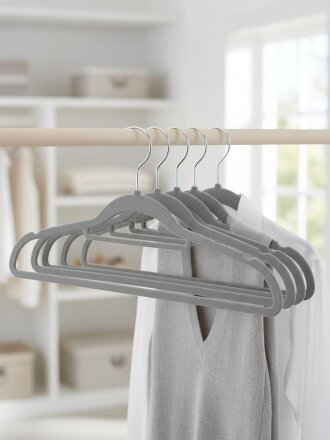 Вешалка-плечики для одежды, 42 см, пластик, 5 шт, резиновое покрытие, серая, Рыжий кот, 110886