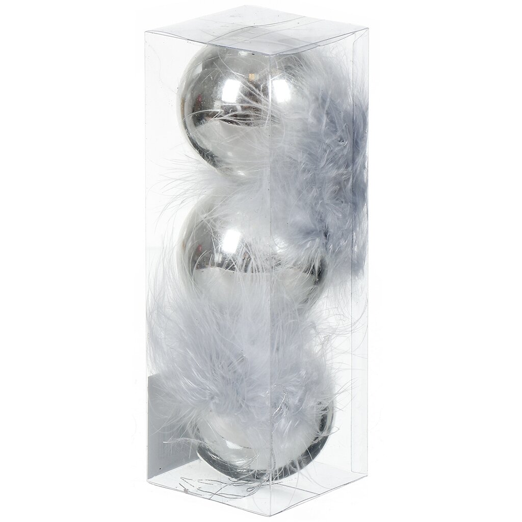 Елочный шар 3 шт, серебро, 6 см, пластик, SYQD-0121321