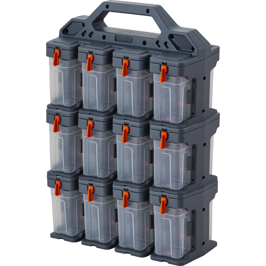 Ящик-органайзер для инструментов, 15х31х43 см, пластик, Blocker, Expert, 24 модуля, серо-свинцовый, оранжевый, BR395112026