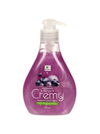 Крем-мыло жидкое Clean&Green, Cremy, Черника в йогурте, с перламутром, 250 мл