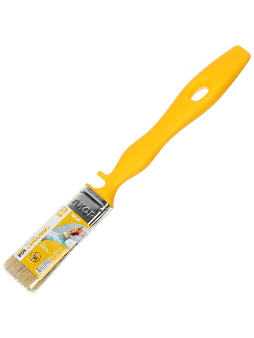 Кисть плоская, Акор, Эмали, Мастер, 12х25 мм, натуральная щетина, 51 мм, рукоятка пластик, 172 12 025