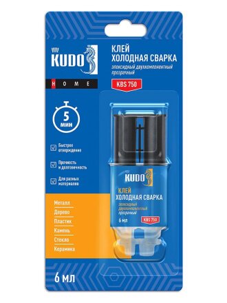 Клей KUDO, эпоксидный, прозрачный, водостойкий, двухкомпонентный, 6 мл, KBS-750, Home