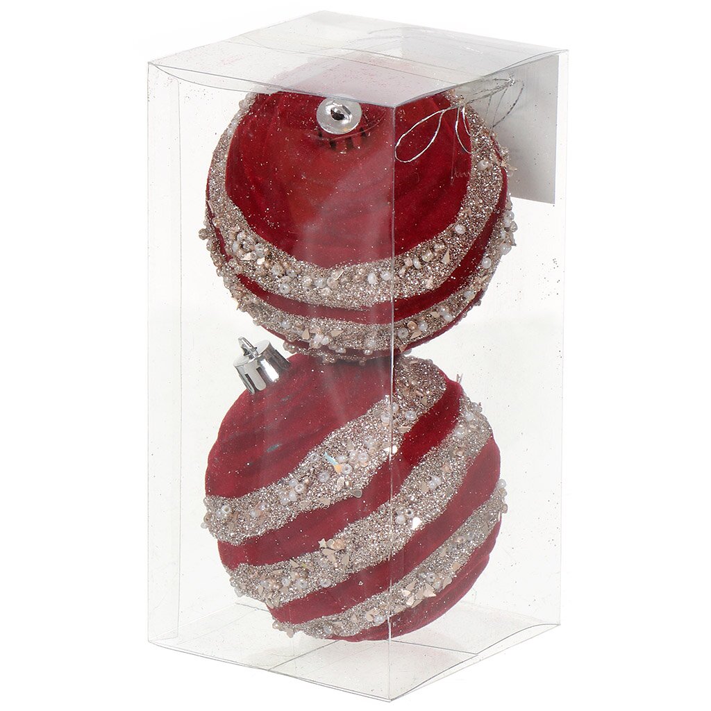 Елочный шар 2 шт, винно-красный, 8 см, пластик, SYQB-012120