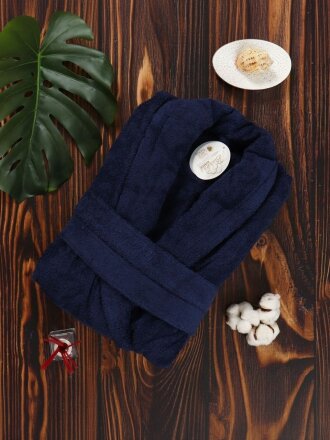 Халат мужской, махровый, 100% хлопок, синий, M-L, 46-48, Barkas, AI-1905004