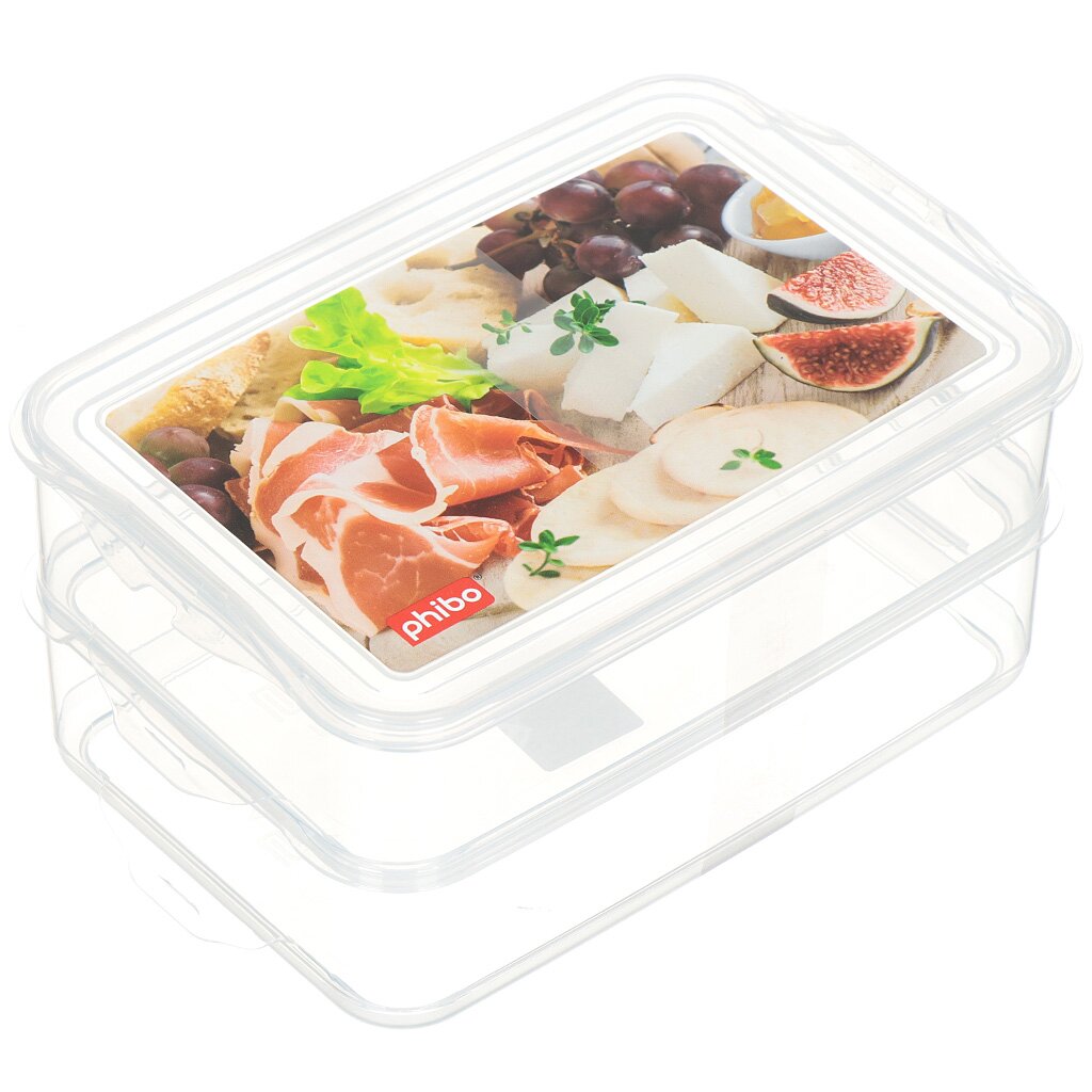 Контейнер пищевой пластик, 1.6, 1.6 л, двухсекционный, с декором, Бытпласт, Food System, С11567
