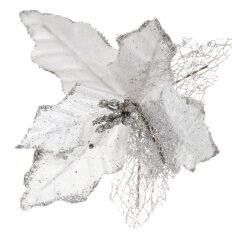 Цветок искусственный декоративный 16 см, на прищепке, серебро, Пуансеттия, Y4-4169