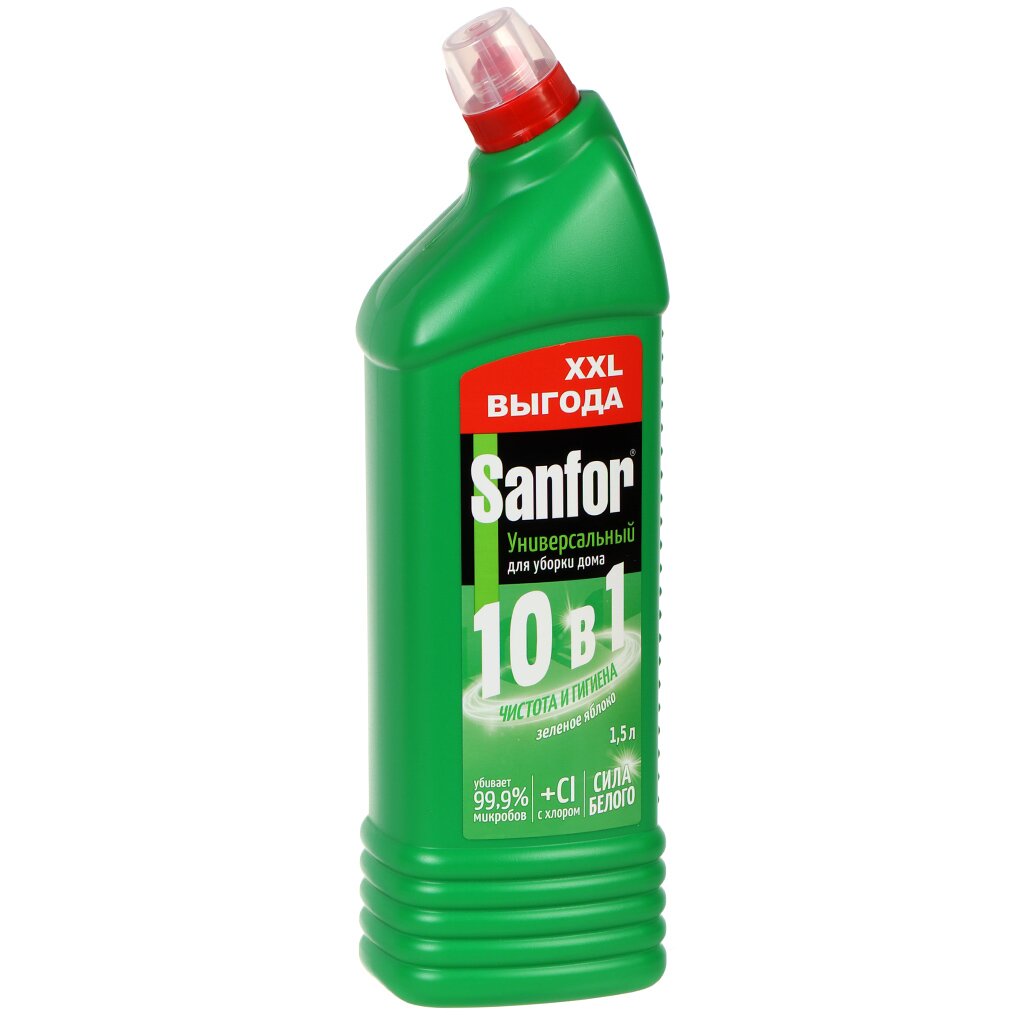 Чистящее средство санитарно-гигиеническое, Sanfor, Зеленое яблоко, гель, 1.5 л, универсальный гель для прочистки труб dec