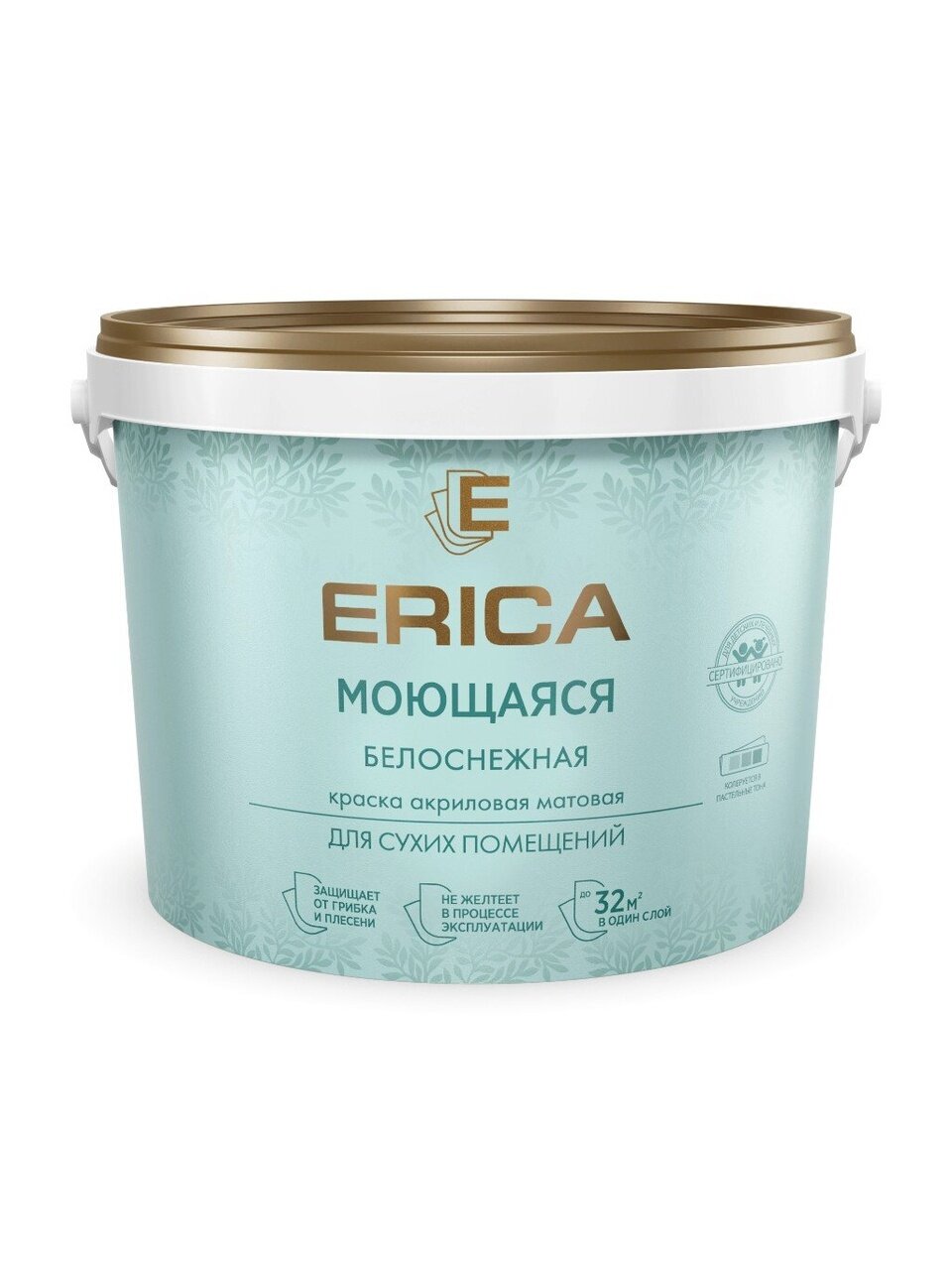 Краска водно-дисперсионная, Erica, акриловая, универсальная, моющаяся, влагостойкая, матовая, белая, 4.5 кг