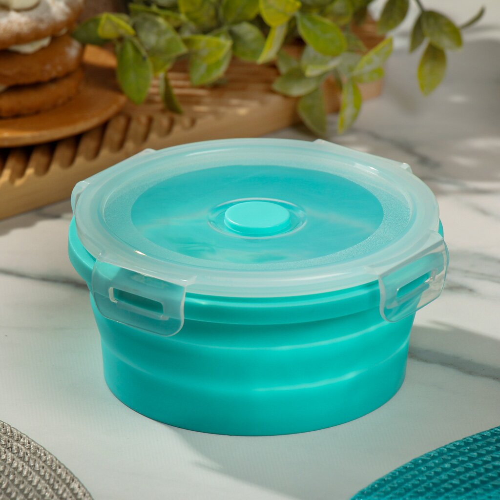 Контейнер пищевой пластик, 0.5 л, голубой, круглый, складной, Y4-6484 короб складной handy home калейдоскоп 30x28x15 см пластик прозрачный
