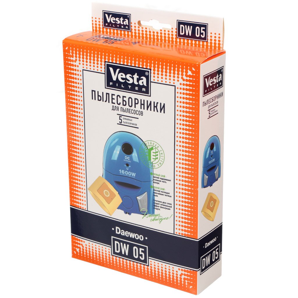Мешок для пылесоса Vesta filter, DW 05, бумажный, 5 шт