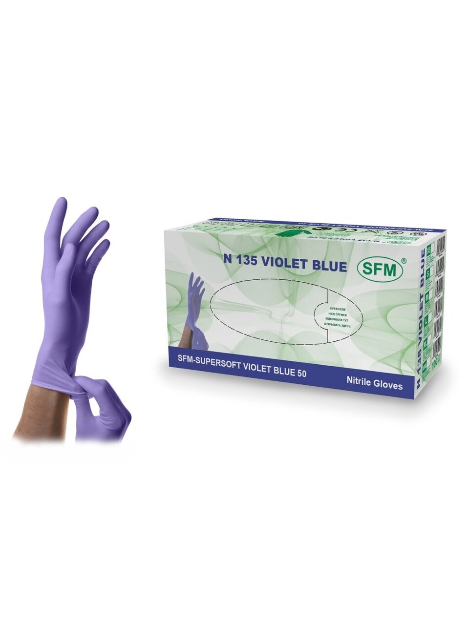 Перчатки смотровые, нитриловые, размер S, 50 пар (100 штук), SFM, Supersoft №135, Германия