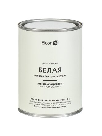 Грунт-эмаль Elcon, 3в1 матовая, по ржавчине, смоляная, белая, RAL 9003, 0.8 кг