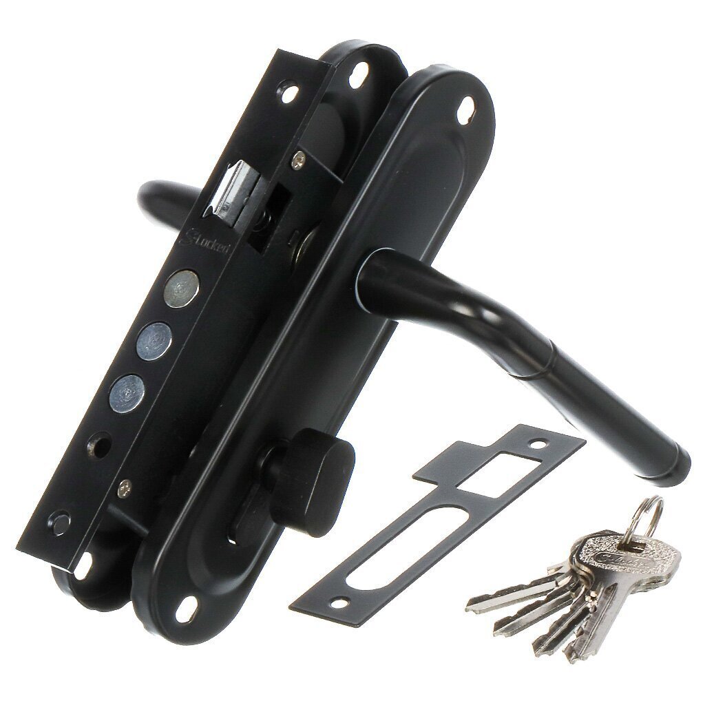 Замок врезной S-Locked, 162-40 мод. 247 BL, 120626, ручка в комплекте, цилиндровый, универсальный, черный