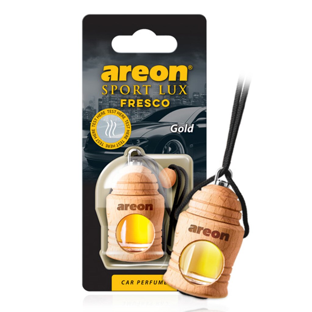 Ароматизатор в машину подвесной, бочонок, Areon, Fresco Sport Lux Gold, 47226 ароматизатор avs aqua perfume майами бочонок