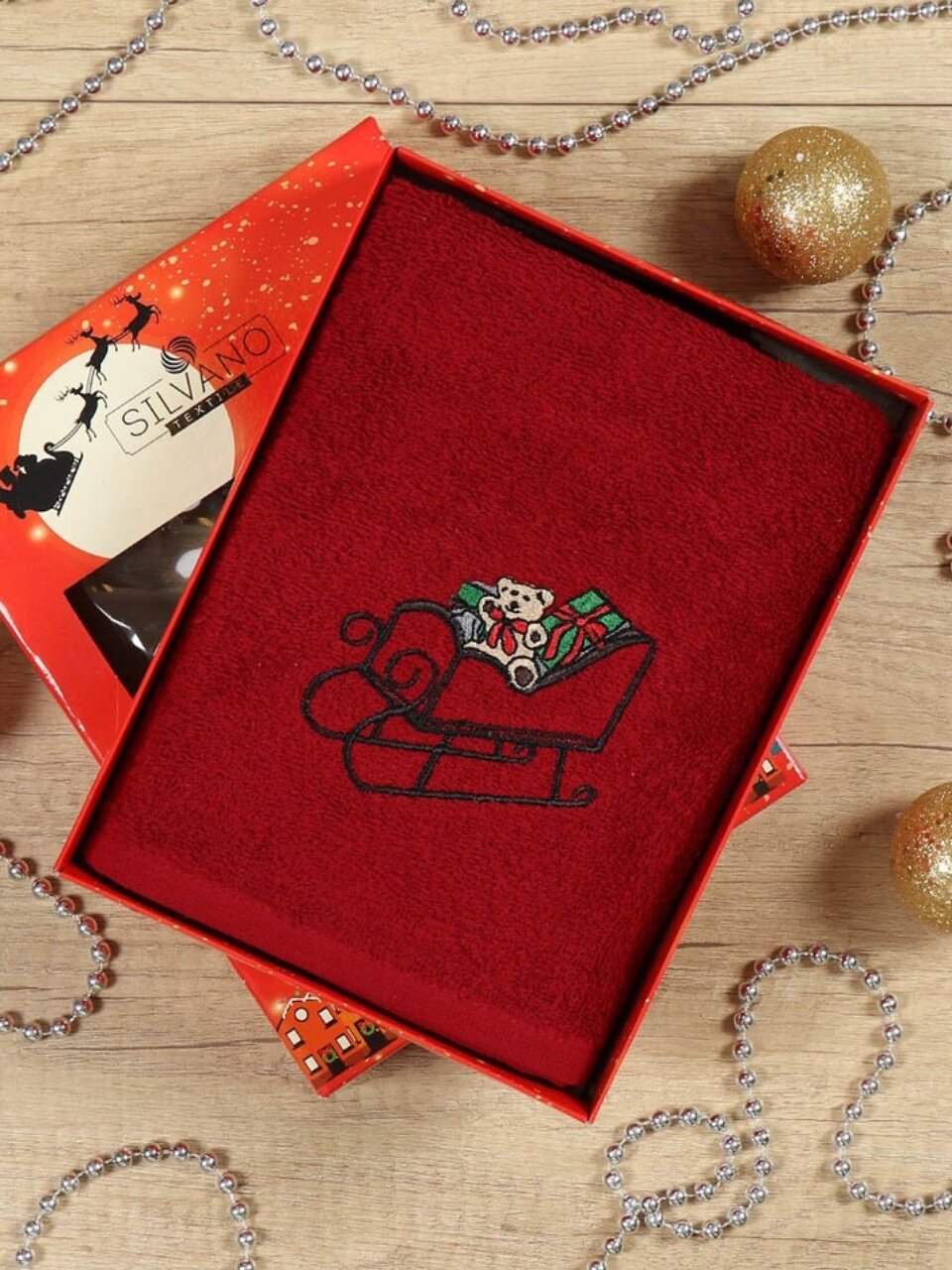 Полотенце кухонное 50х90 см, 100% хлопок, Silvano, Новогодние истории Сани с подарками, красное, Турция, DU-2021-50-1-2618