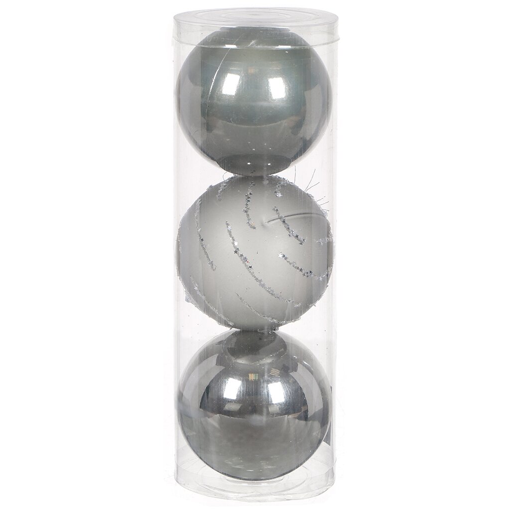 Елочный шар 3 шт, серый, 10 см, пластик, SYQE-012126