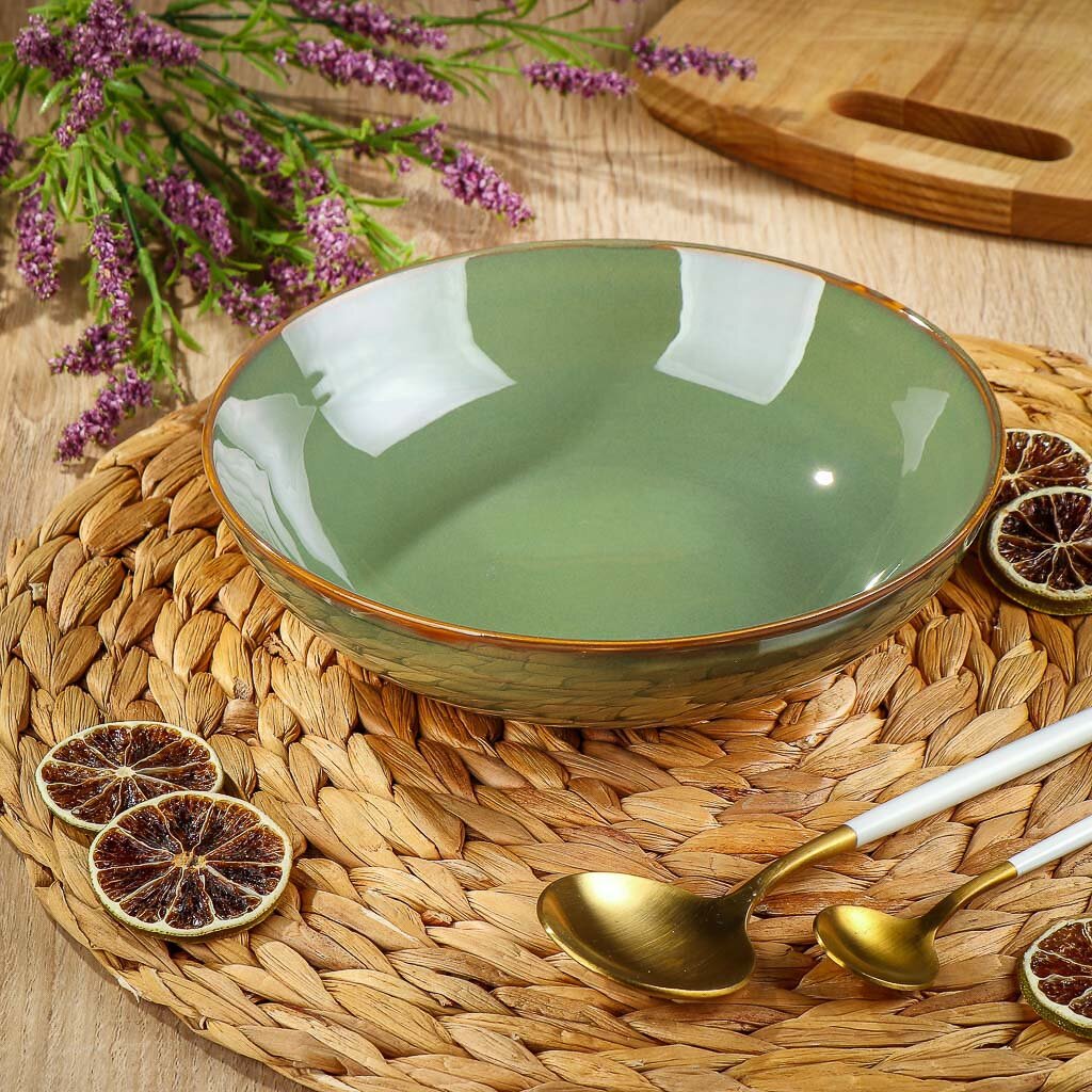 Тарелка суповая, керамика, 20 см, 950мл, круглая, Verde, Daniks, зеленая тарелка десертная керамика 21 см круглая verde зеленый daniks st2504 2