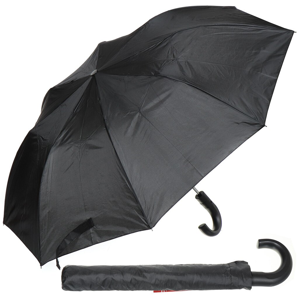 Зонт для мужчин, автомат, 2 сложения, RainDrops, ручка-крюк, черный, 201