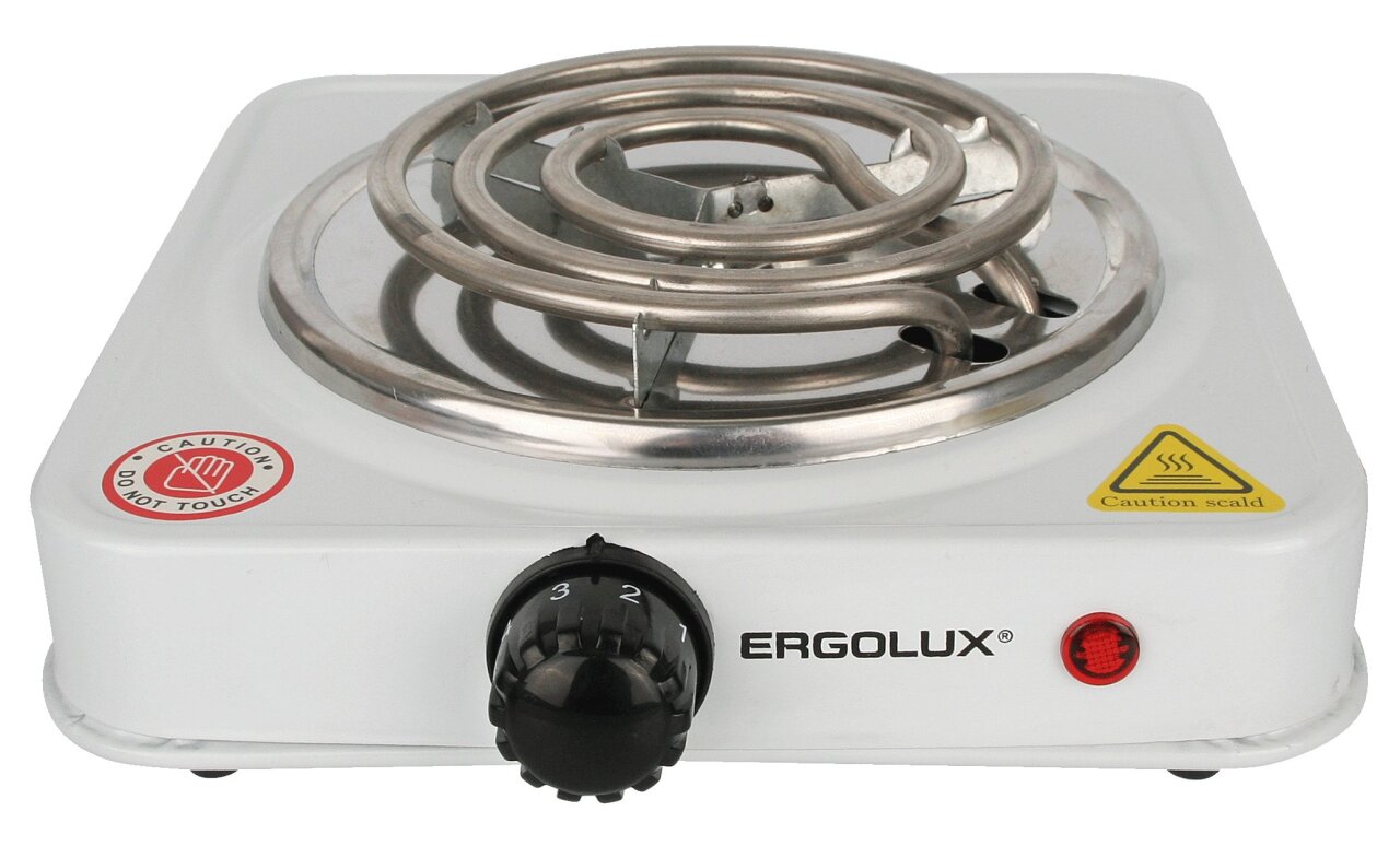Электроплитка, 1 конф., спиральный нагр.эл.1000Вт, белая, Ergolux ELX-EP01-C01