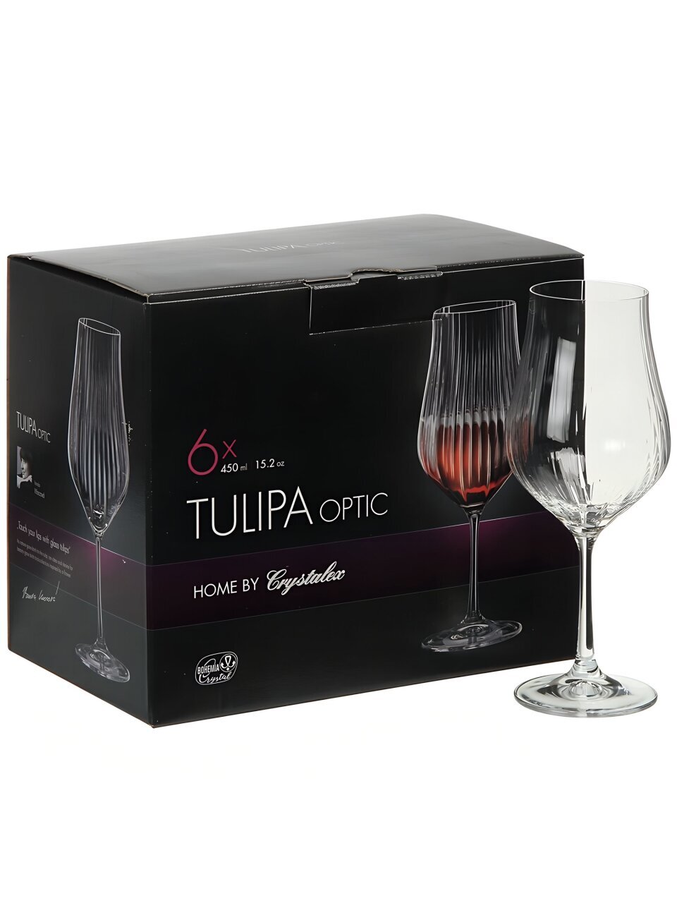 Бокал для вина, 450 мл, стекло, 6 шт, Bohemia, Tulipa optic, CR450101TO