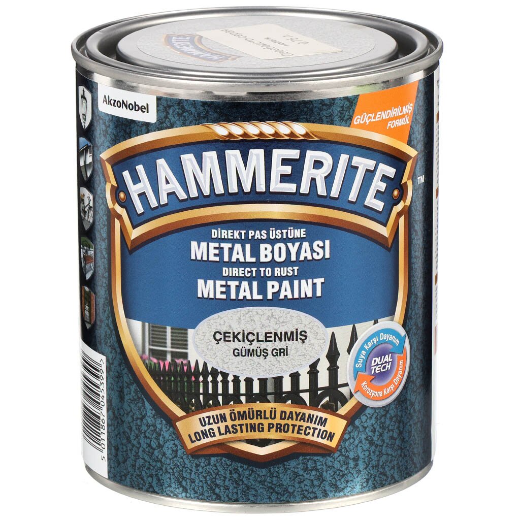 Краска Hammerite, для металлических поверхностей, алкидная, универсальная, глянцевая, серебристо-серая, 0.75 л краска алкидная hammerite для металлических поверхностей глянцевая синяя 0 75л