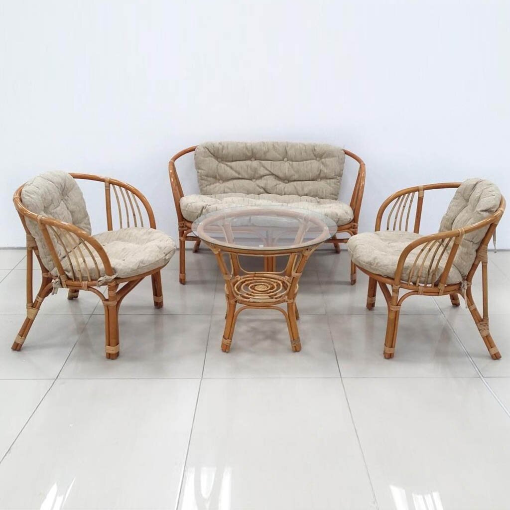 Мебель садовая Багама, стол, 2 кресла, 1 диван, подушка песочная, 85 кг, 03/10 K New Design