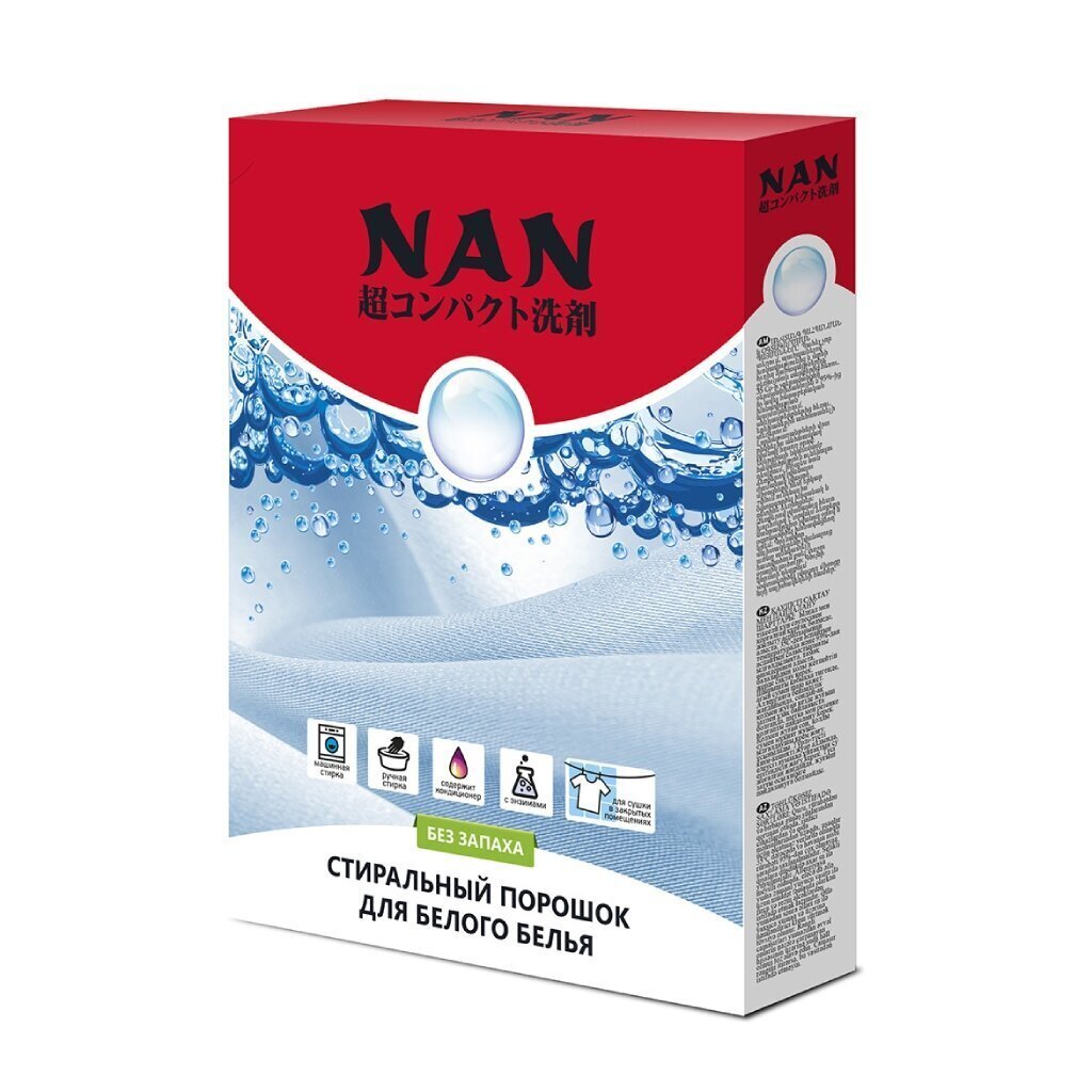 Стиральный порошок Nan, 0.4 кг, ручной + автомат, для белого белья