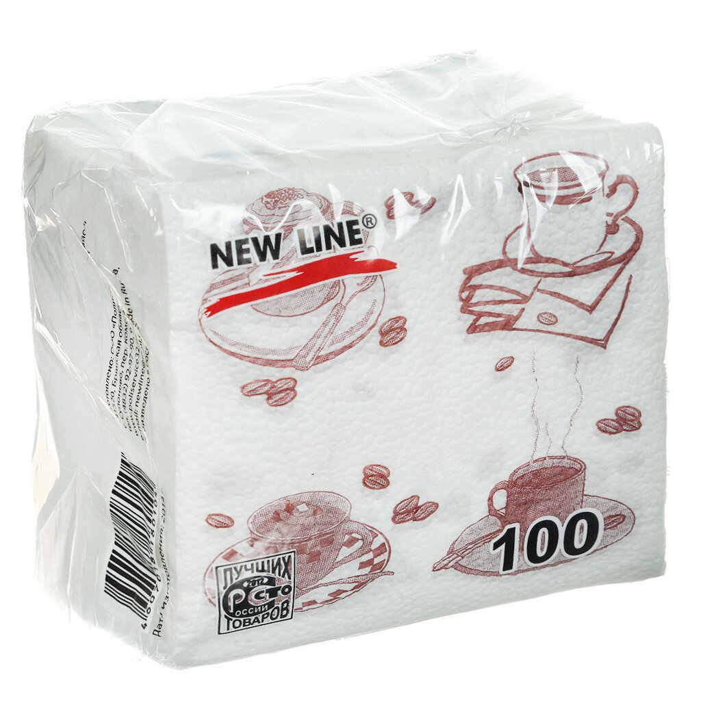 Салфетки бумажные New Line, Чашка кофе, 100 шт, 24х24 см салфетки бумажные new line 100 шт белые